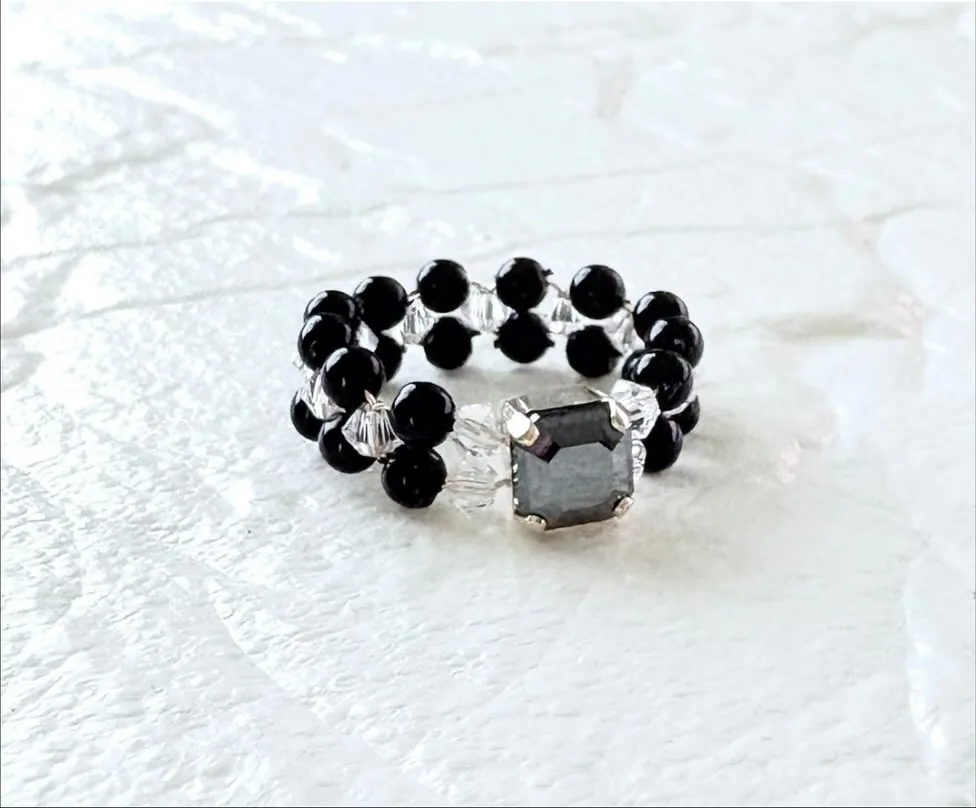Black gemstone ring detail